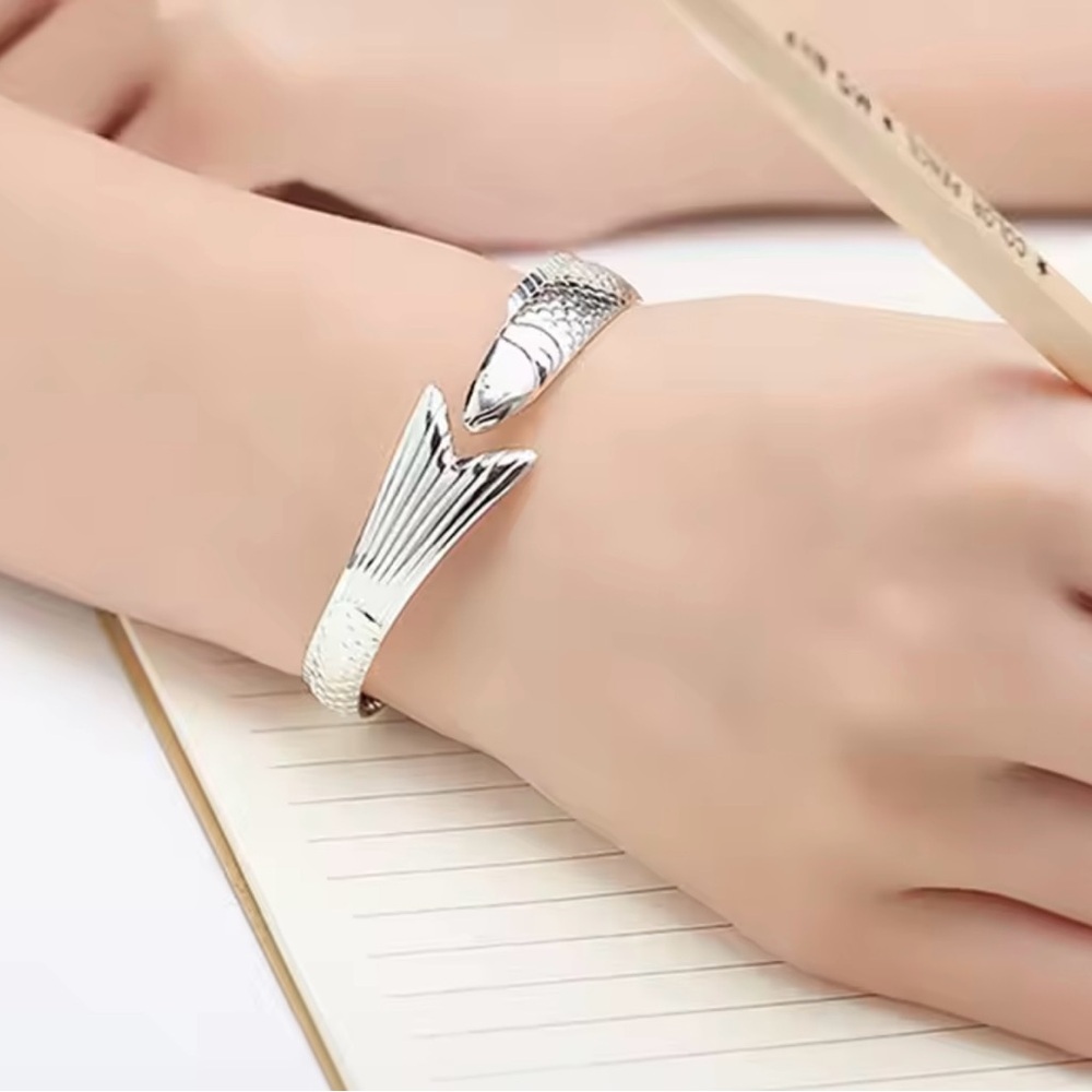 Silver Fish Bangle Bracelet - Picture 2 of 2